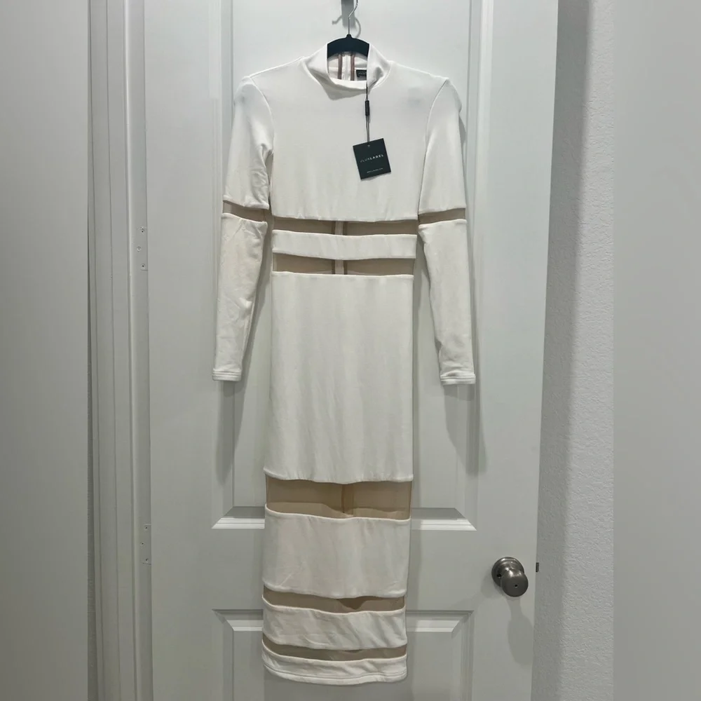 NWT JLUXLABEL White Mesh Panel Bodycon Dress Size S - Picture 2 of 8